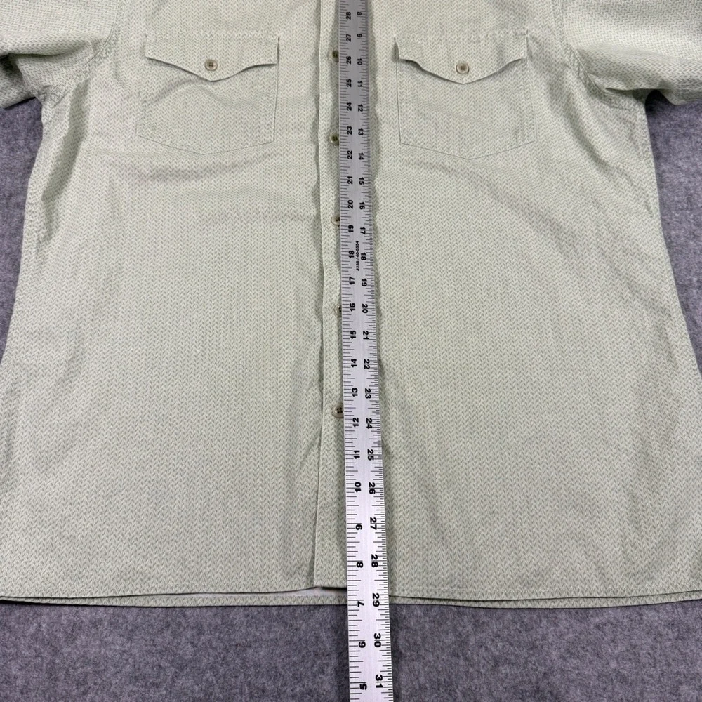 Banana Republic Safari Shirt Mens L Green Chevron Stripe Linen Blend Epaulettes